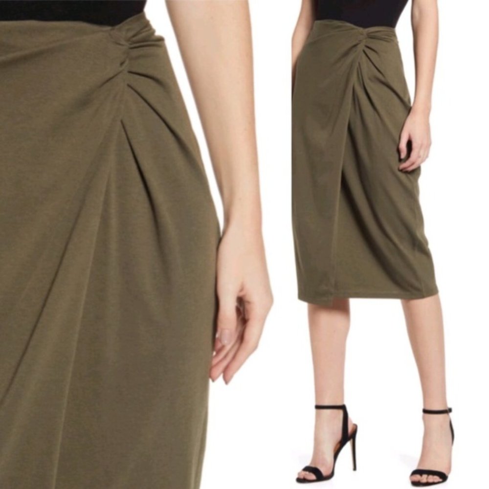 Chelsea28 Olive Green Twist-Front Pencil Skirt